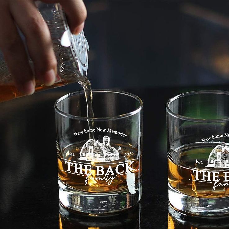 Personalized New Home New Memories Whiskey Tumblers Engraved Family Name Whiskey Glass for New Homeowner Housewarming Gift Moving House Gift