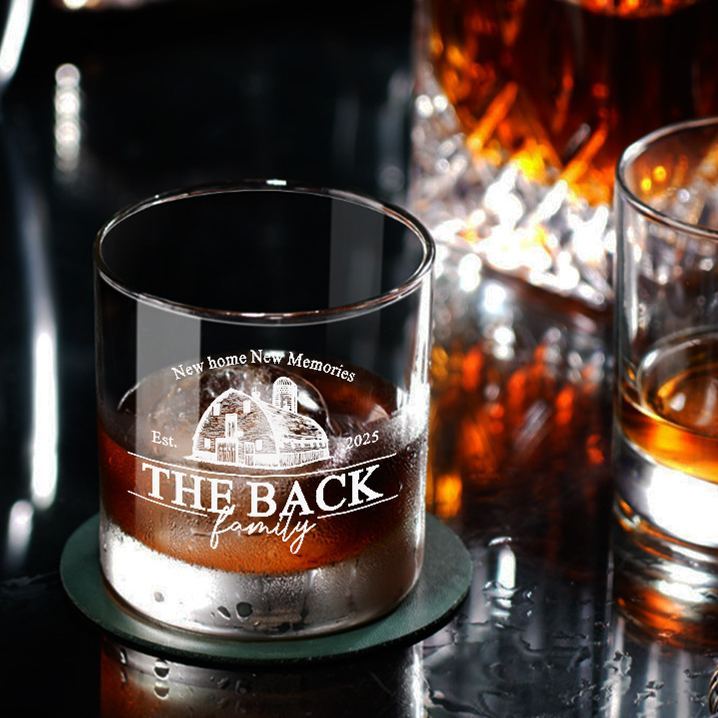 Personalized New Home New Memories Whiskey Tumblers Engraved Family Name Whiskey Glass for New Homeowner Housewarming Gift Moving House Gift
