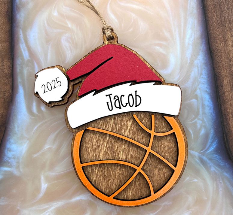Personalized Sports with Santa Hat Christmas Ornament with Custom Name and Year for Christmas Gifts