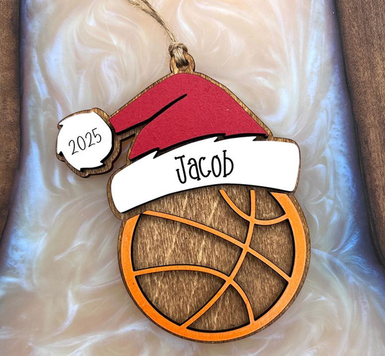 Personalized Sports with Santa Hat Christmas Ornament with Custom Name and Year for Christmas Gifts