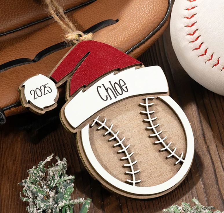 Personalized Sports with Santa Hat Christmas Ornament with Custom Name and Year for Christmas Gifts