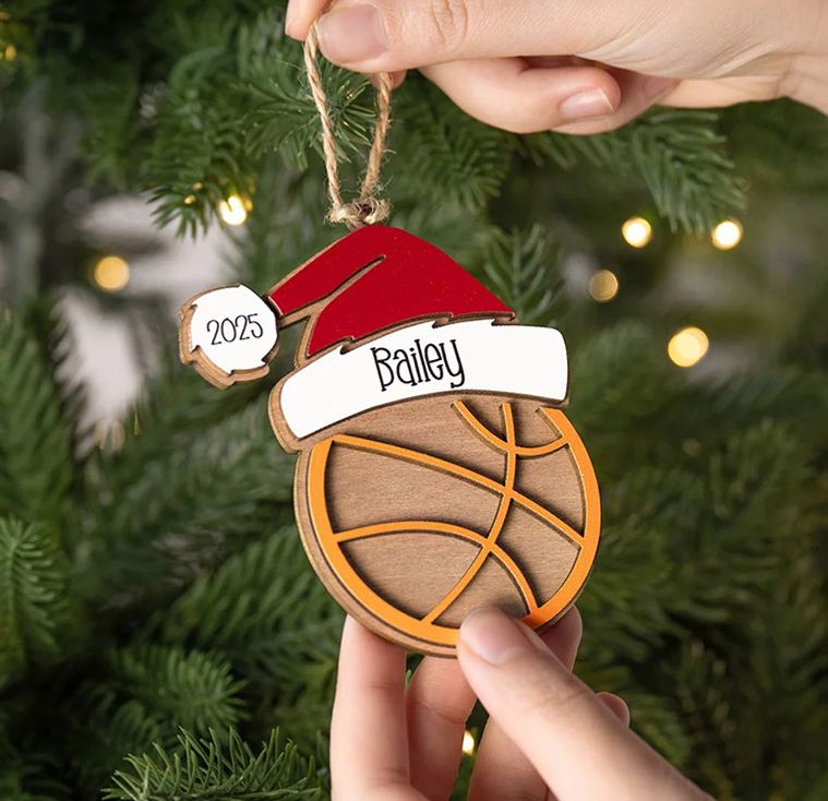 Personalized Sports with Santa Hat Christmas Ornament with Custom Name and Year for Christmas Gifts