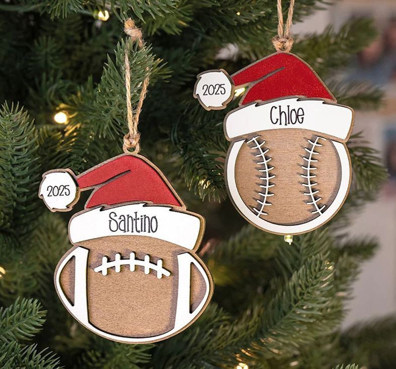 Personalized Sports with Santa Hat Christmas Ornament with Custom Name and Year for Christmas Gifts
