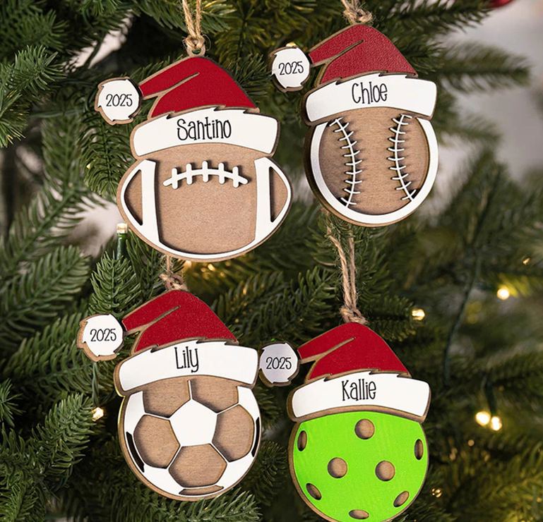 Personalized Sports with Santa Hat Christmas Ornament with Custom Name and Year for Christmas Gifts