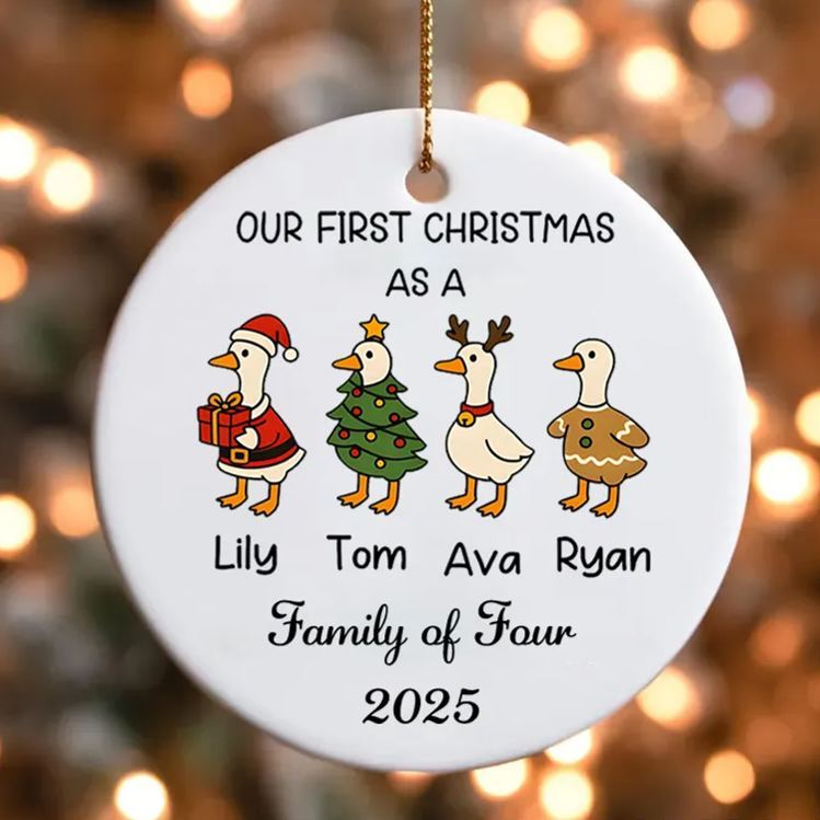Personalized Family Christmas Ornament Our First Christmas Cartoon Duck Design