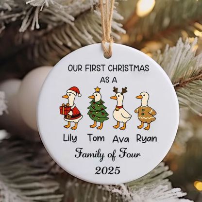 Personalized Family Christmas Ornament Our First Christmas Cartoon Duck Design