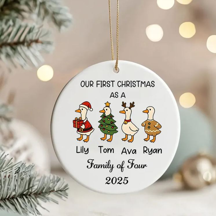 Personalized Family Christmas Ornament Our First Christmas Cartoon Duck Design