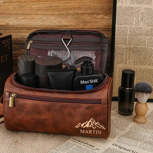 Personalized Travel Bag For Men, Dopp Kits Personalized, Faux Leather Hanging Toiletry Bag, Custom Gift For Men, Groomsmen Dopp Kit For Him
