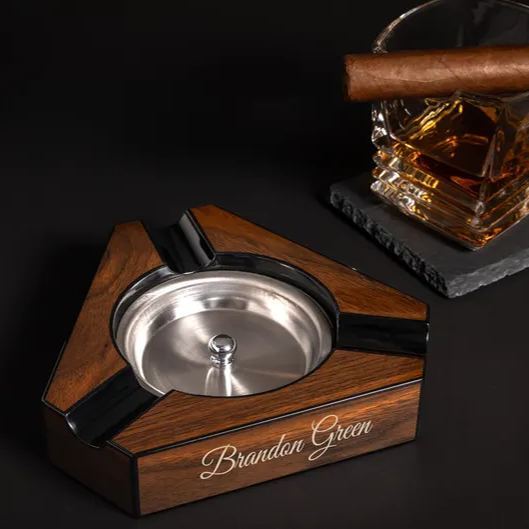 Personalized Engraved Cigar Ashtray - Custom Wood Ashtray, Unique Gift for Him