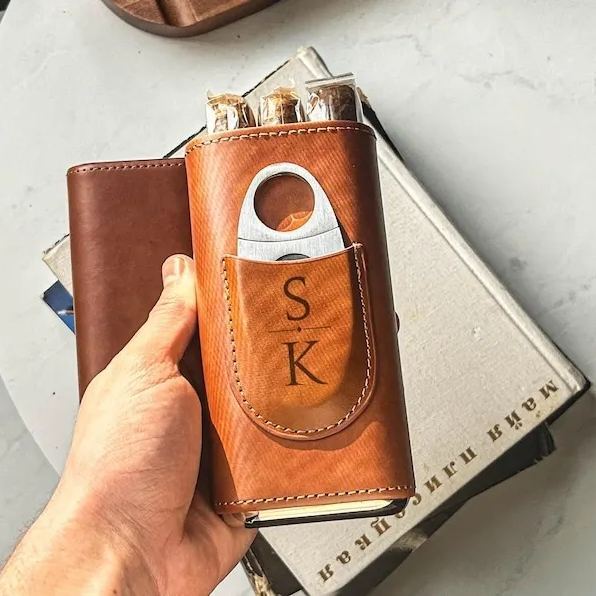Personalized Leather Cigar Case, Cigar Case With Cutter, Gift for Cigar Lover, Father's Day Gifts