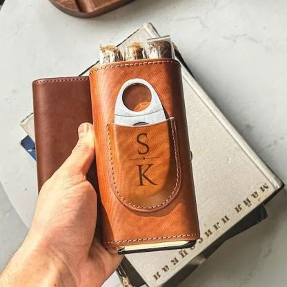 Personalized Leather Cigar Case, Cigar Case With Cutter, Gift for Cigar Lover, Father's Day Gifts