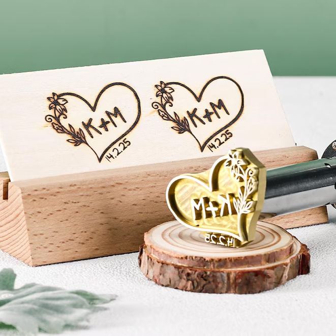 Custom Wreath Wedding Branding Iron for Wood, Personalized Logo Stamp for Rustic Newlywed Gifts and Ceremony Decor