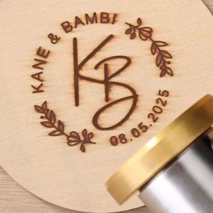 Custom Wedding Branding Iron with Electric Handle, Personalized Wreath Logo Stamp for Wood Ceremony Boards