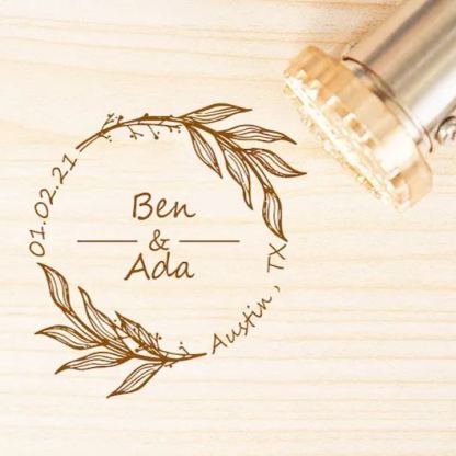 Custom Brass Wedding Branding Iron for Wood and Leather, Personalized Wreath Stamp for Wedding Favors