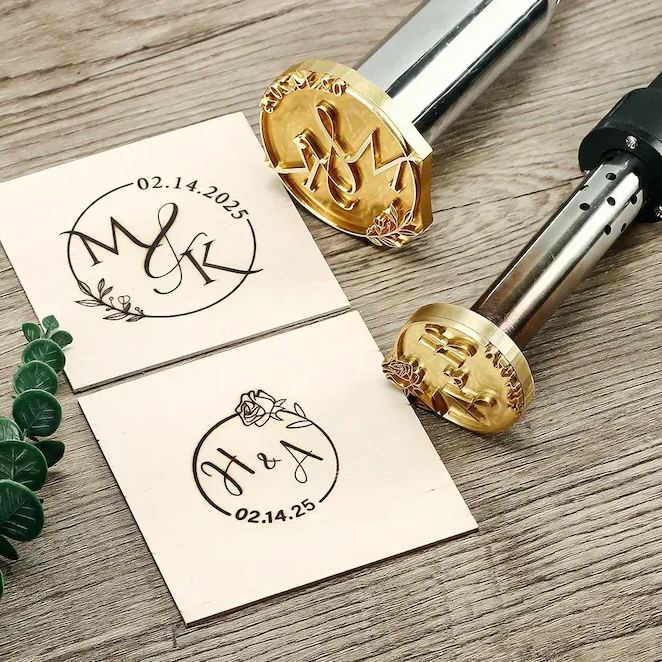 Personalized Wedding Branding Iron with Wreath Design, Custom Wood Burning Tool for Country Wedding Gifts
