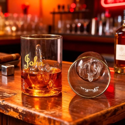Personalized Middle Finger Funny Whiskey Glass, 12.5 OZ Glass for Scotch, Bourbon, 3D Middle Finger Design, Fun Gag Gifts for Men, Dad, Husband, Boyfriends, Party Favor, Valentine's Gifts