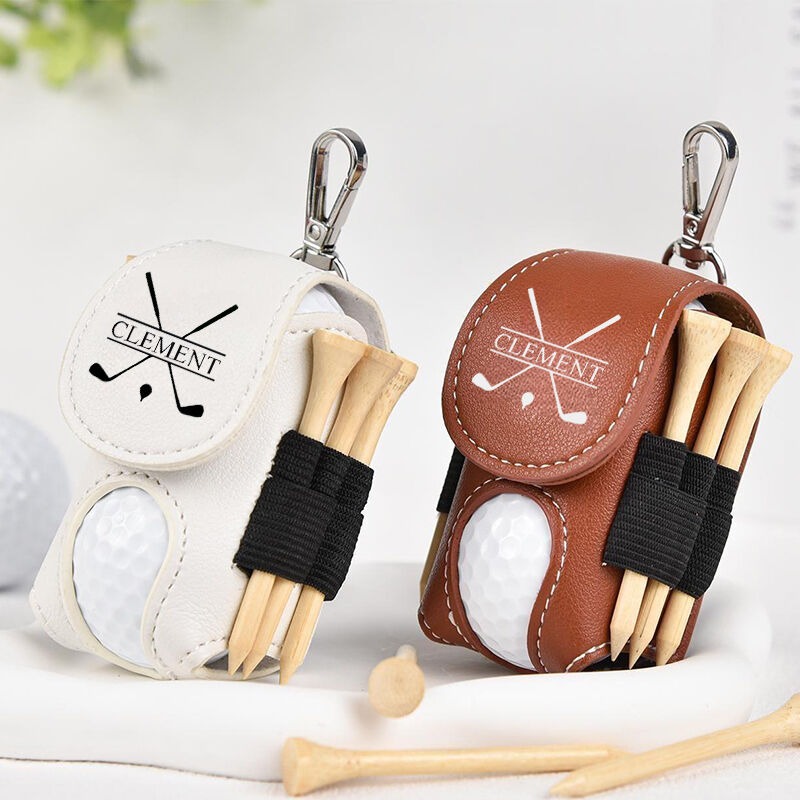 Personalized Leather Golf Ball Bag Custom Name Mini Golf Travel Bag for Golfer
