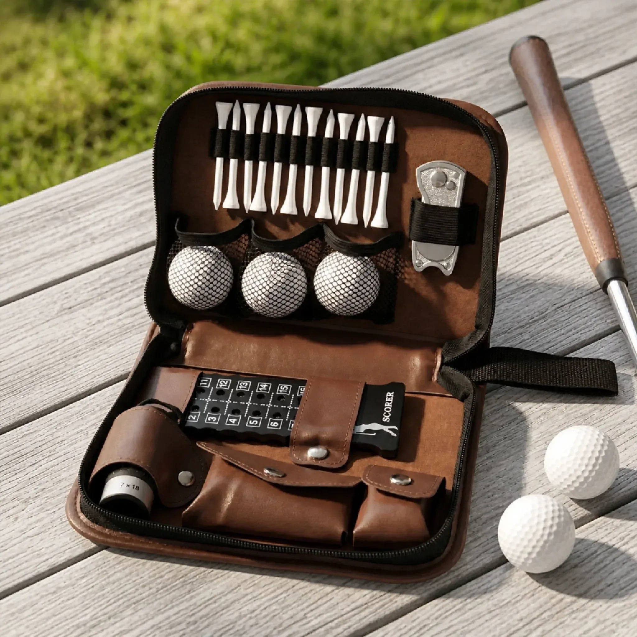 Personalized Leather Golf Organizer Bag | Custom Golf Gift Set & Tool Kit Accessory Pouch | Birthday Father's Day Gift for Dad Grandpa