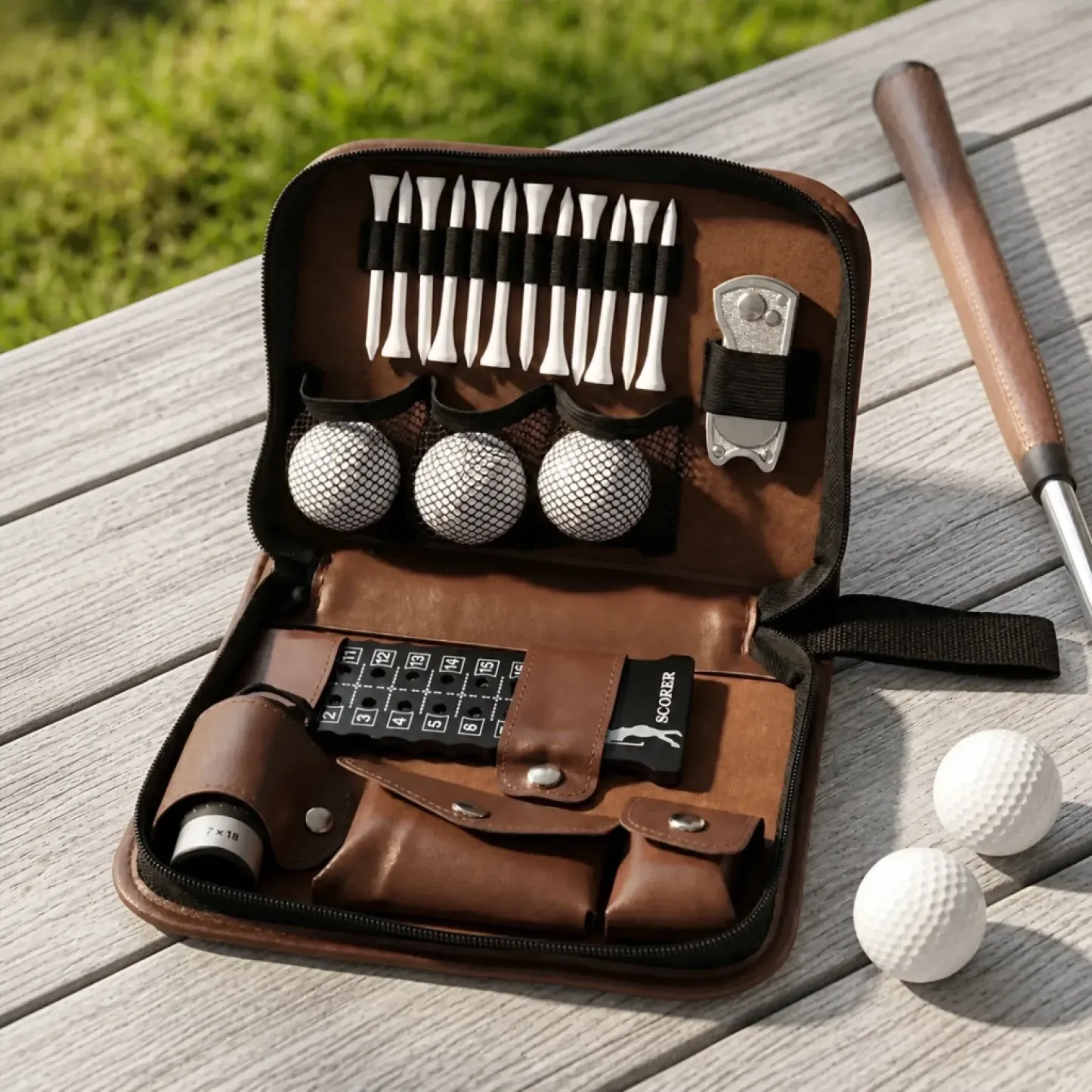 Personalized Leather Golf Organizer Bag | Custom Golf Gift Set & Tool Kit Accessory Pouch | Birthday Father's Day Gift for Dad Grandpa