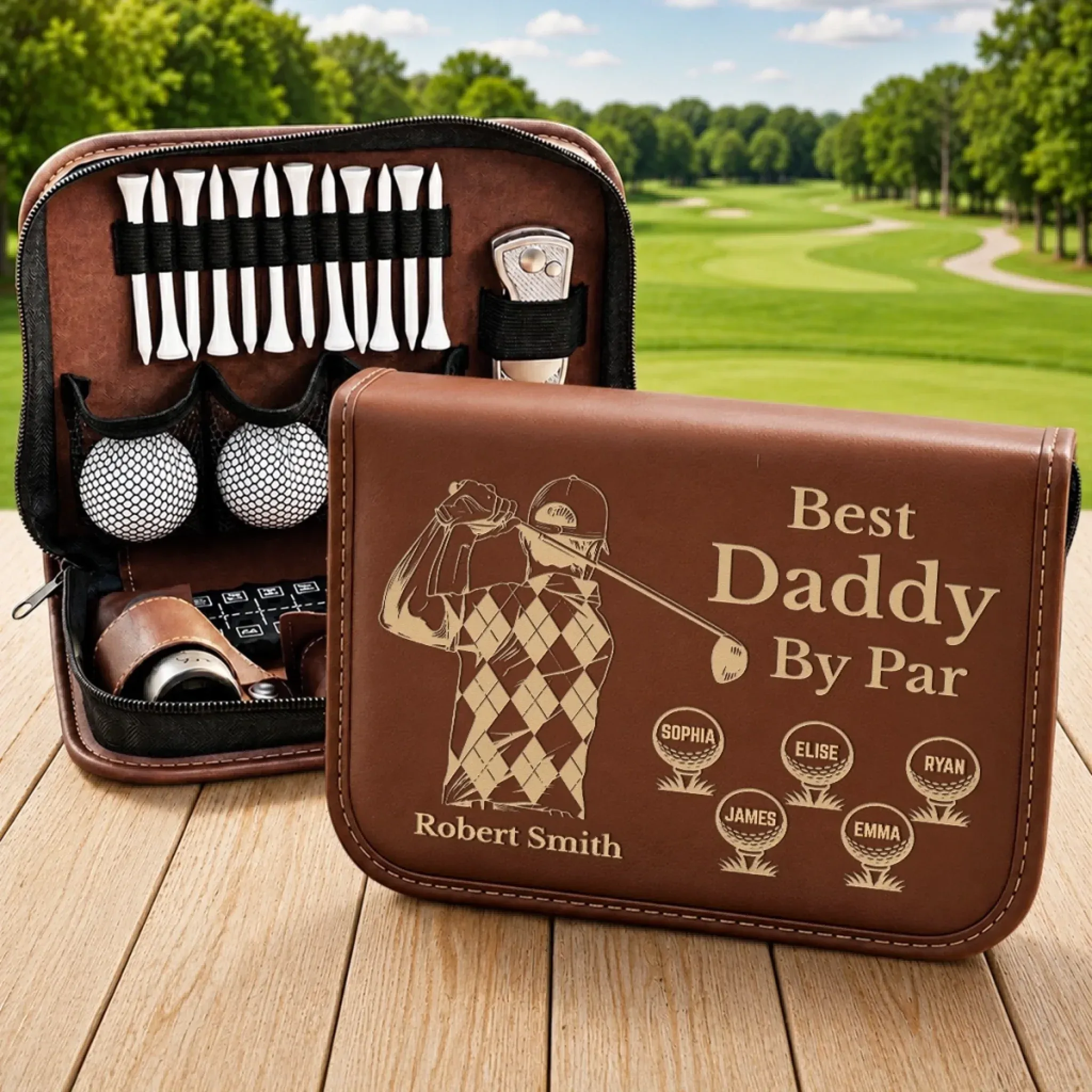 Personalized Leather Golf Organizer Bag | Custom Golf Gift Set & Tool Kit Accessory Pouch | Birthday Father's Day Gift for Dad Grandpa