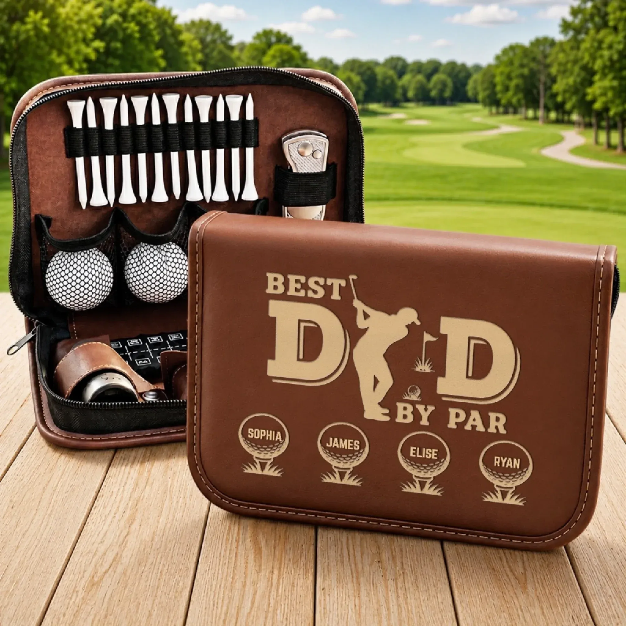 Personalized Leather Golf Organizer Bag | Custom Golf Gift Set & Tool Kit Accessory Pouch | Birthday Father's Day Gift for Dad Grandpa