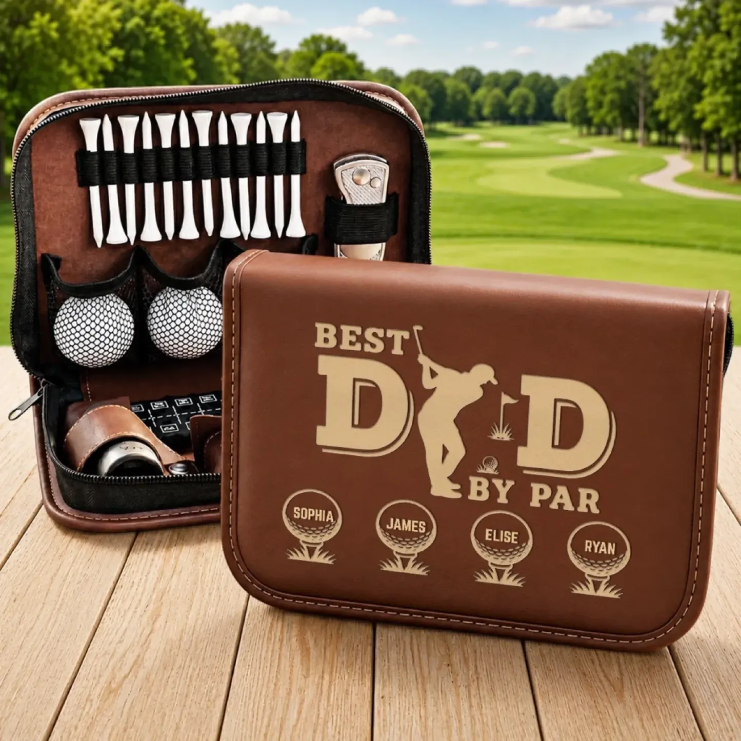 Personalized Leather Golf Organizer Bag | Custom Golf Gift Set & Tool Kit Accessory Pouch | Birthday Father's Day Gift for Dad Grandpa