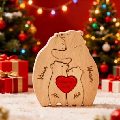 Personalized Wooden Bear Family Puzzle Custom Family Member Hug Bear Names Puzzle Home Decor Gifts Christmas Day Gifts 