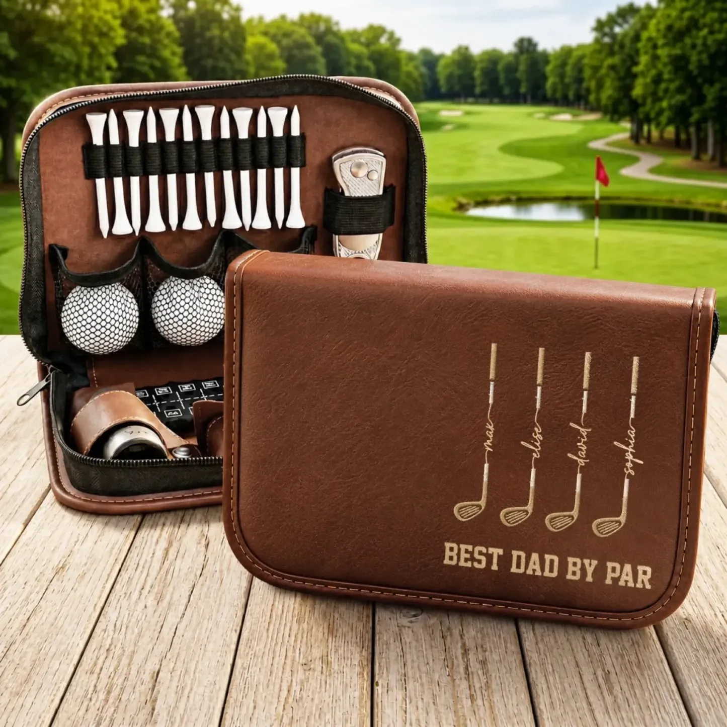 Personalized Leather Golf Organizer Bag | Custom Golf Accessory Set & Tool Kit | Premium Father's Day Birthday Gift for Dad Grandpa