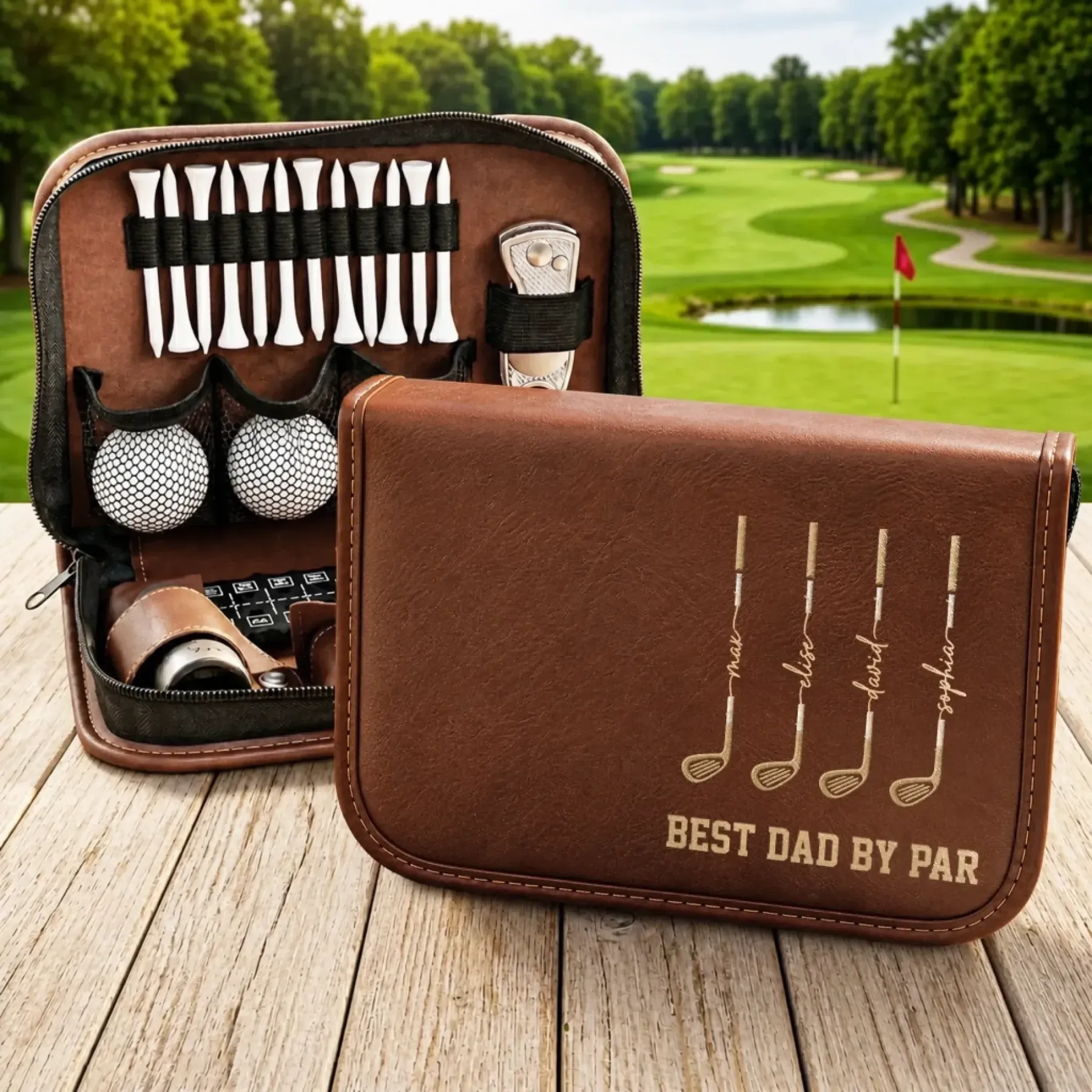 Personalized Leather Golf Organizer Bag | Custom Golf Accessory Set & Tool Kit | Premium Father's Day Birthday Gift for Dad Grandpa