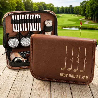 Personalized Leather Golf Organizer Bag | Custom Golf Gift Set & Tool Kit Accessory Pouch | Birthday Father's Day Gift for Dad Grandpa