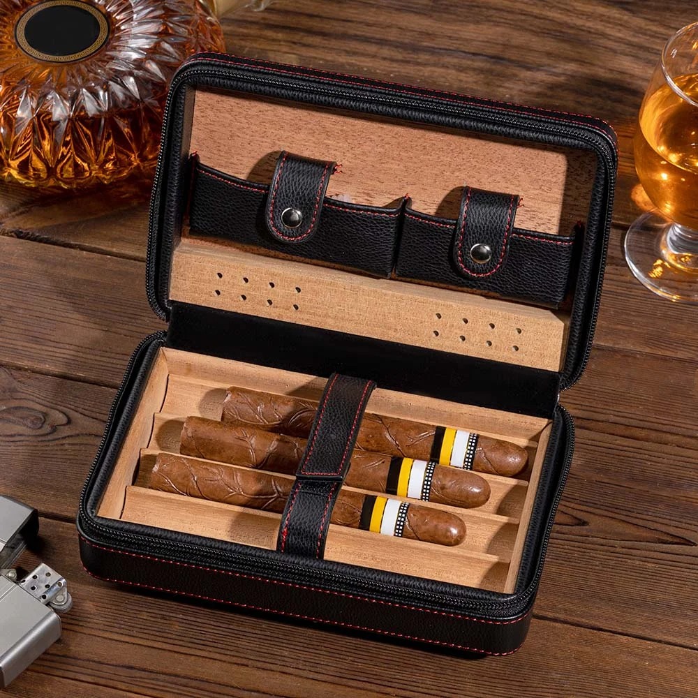 Personalized Monogram PU Leather Portable Cigar Humidor Case with Name and Date Birthday Wedding Gift for Men Cigar Enthusiasts Christmas Gift For Dad