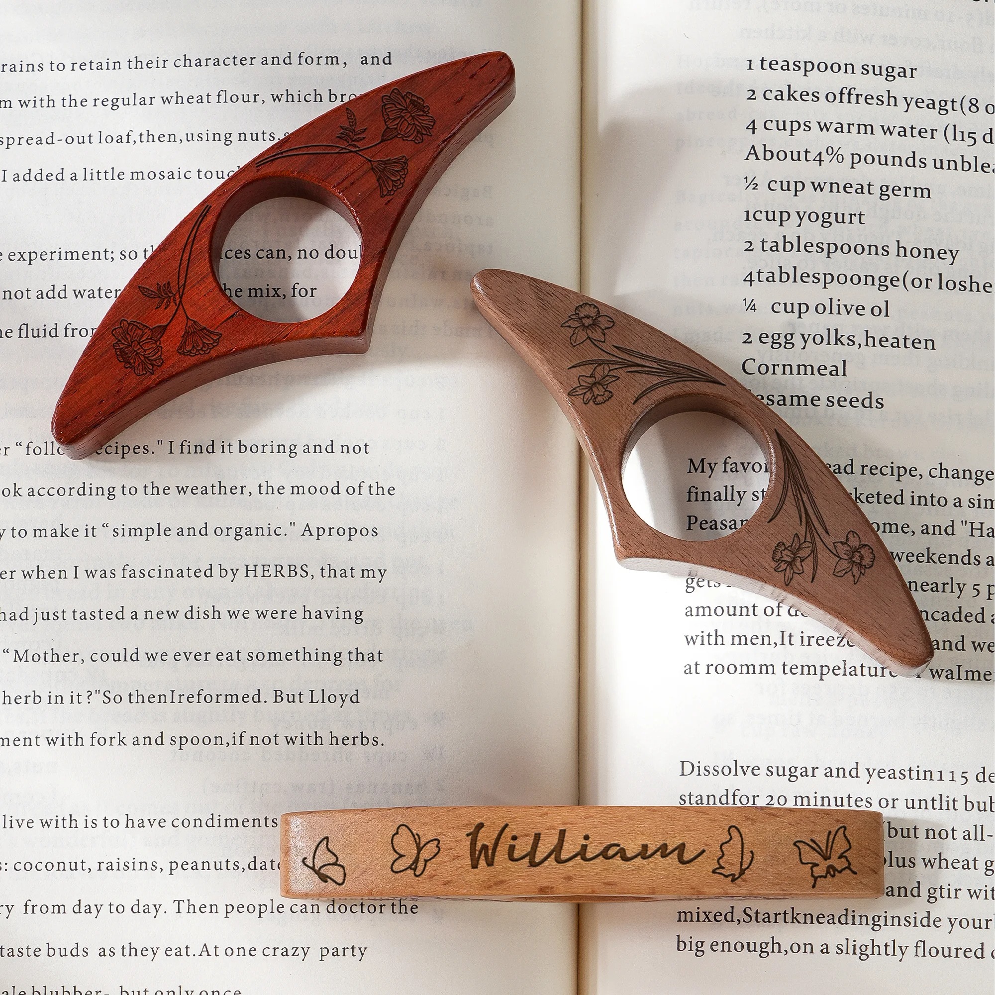 Personalized Birth Flower Wooden Thumb Book Page Holder with Engraved Name Book Accessories Birthday Gift for Book Lovers Bookworms