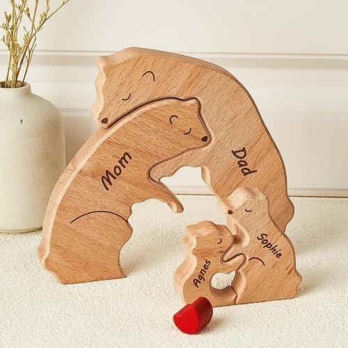 Custom Names Wooden Bears Family Block Puzzle Home Decor Gifts Christmas's Day Gifts Keepsake Gift For Parents