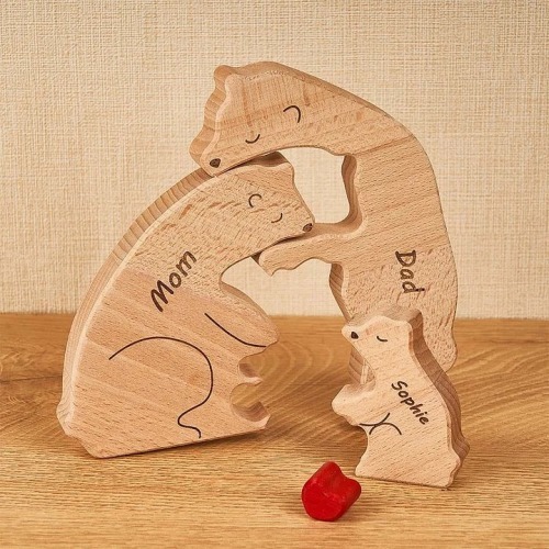 Custom Names Wooden Bears Family Block Puzzle Home Decor Gifts Christmas's Day Gifts Keepsake Gift For Parents