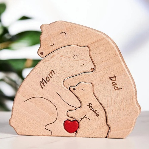 Custom Names Wooden Bears Family Block Puzzle Home Decor Gifts Christmas's Day Gifts Keepsake Gift For Parents