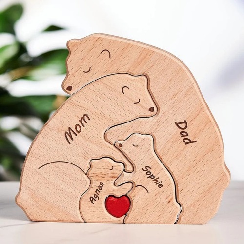 Custom Names Wooden Bears Family Block Puzzle Home Decor Gifts Christmas's Day Gifts Keepsake Gift For Parents