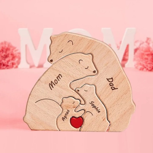 Custom Names Wooden Bears Family Block Puzzle Home Decor Gifts Christmas's Day Gifts Keepsake Gift For Parents