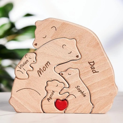 Custom Names Wooden Bears Family Block Puzzle Home Decor Gifts Christmas's Day Gifts Keepsake Gift For Parents