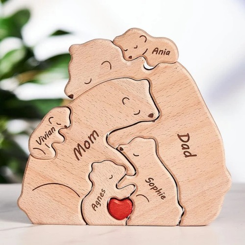 Custom Names Wooden Bears Family Block Puzzle Home Decor Gifts Christmas's Day Gifts Keepsake Gift For Parents