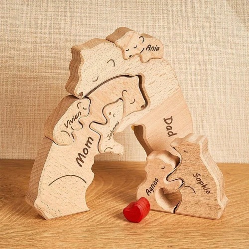 Custom Names Wooden Bears Family Block Puzzle Home Decor Gifts Christmas's Day Gifts Keepsake Gift For Parents