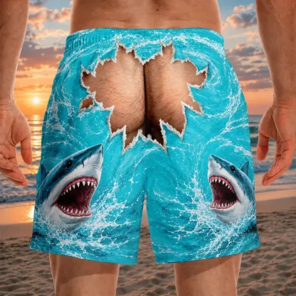 Custom Funny Men Swim Trunks - Personalized Birthday Gifts For Husband, Son, Grandson, Brother, Grandpa, Dad, Yourself - Watch Out For Sharks
