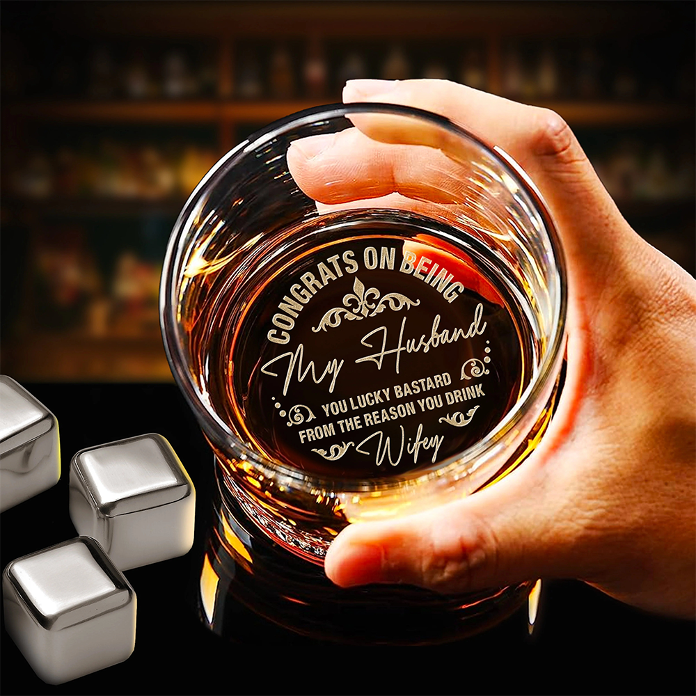 Congrats On Being My Husband - Personalized Engraved Whiskey Glass - Christmas Gift For Husband