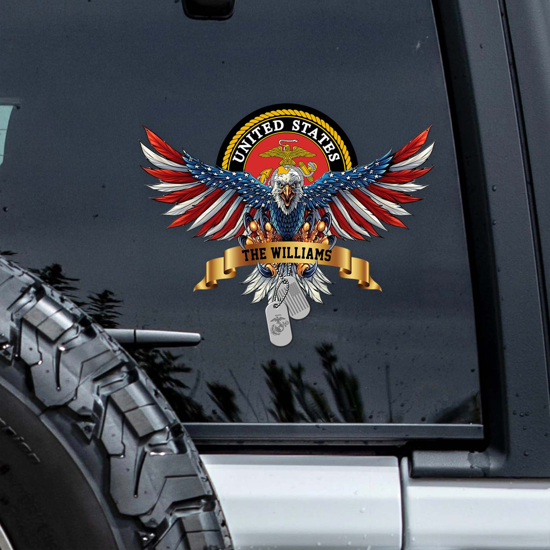 Custom Name USA Bald Eagle with Flag Sign Independence Day Car Window Decal Sticker LM32 897897