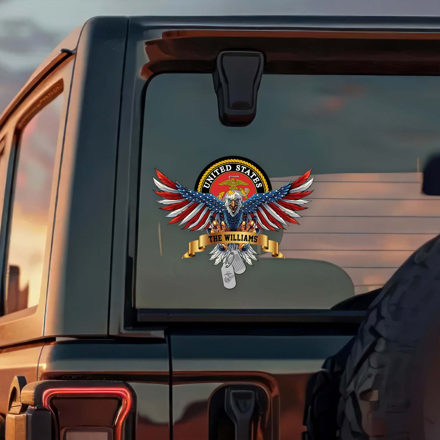 Custom Name USA Bald Eagle with Flag Sign Independence Day Car Window Decal Sticker LM32 897897