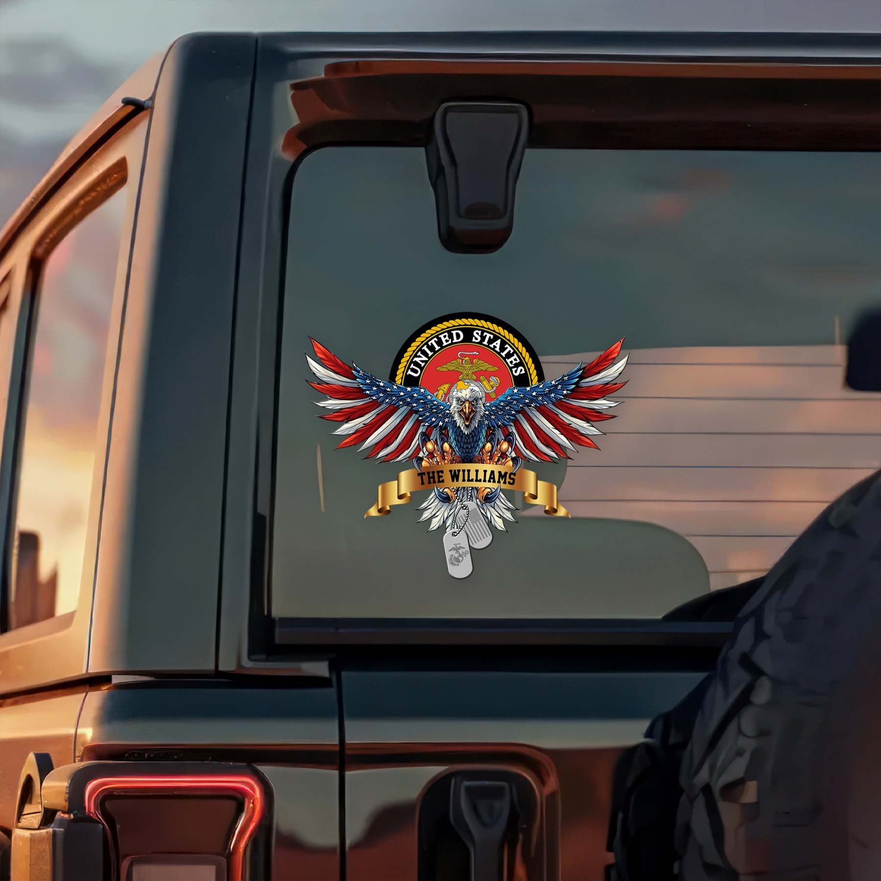 Custom Name USA Bald Eagle with Flag Sign Independence Day Car Window Decal Sticker LM32 897897