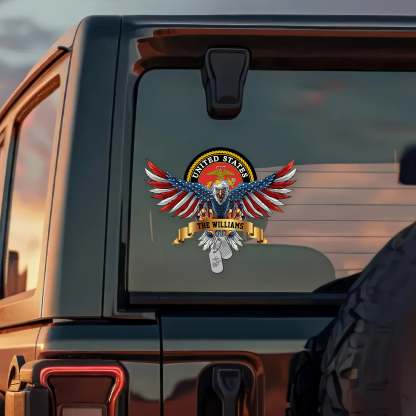 Custom Name USA Bald Eagle with Flag Sign Independence Day Car Window Decal Sticker LM32 897897
