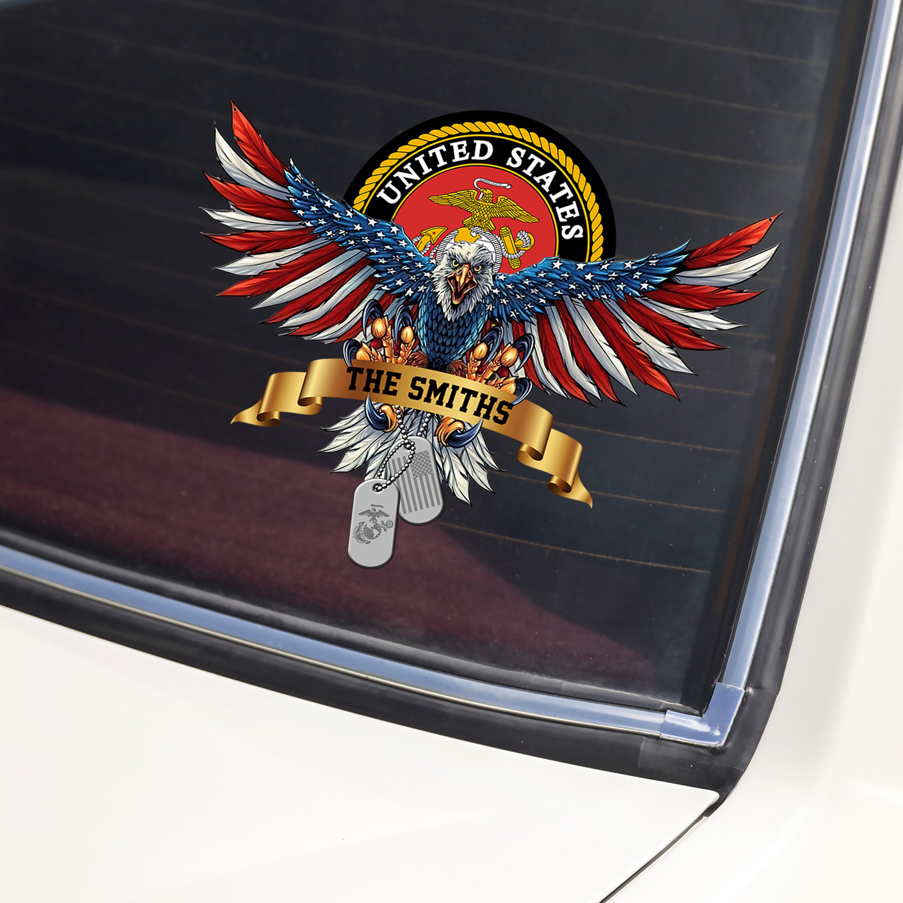 Custom Name USA Bald Eagle with Flag Sign Independence Day Car Window Decal Sticker LM32 897897