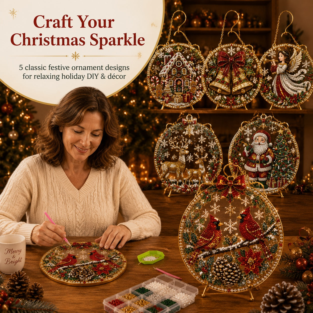 🎅✨Christmas Suncatcher Diamond Art Hanging Ornament Kit – Sparkling DIY Window Ornament