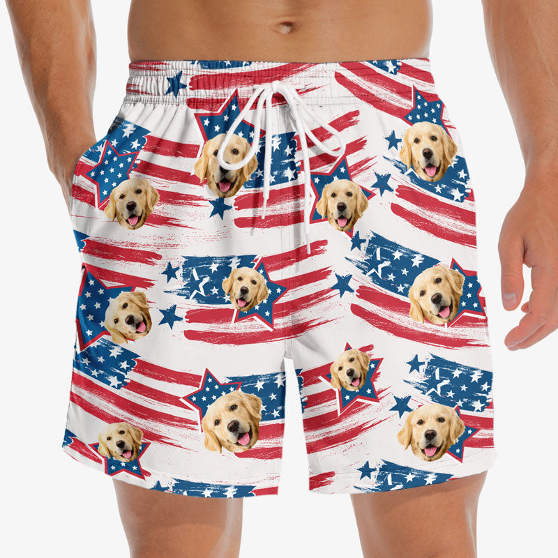 Custom Photo Stars, Stripes & Everything Nice - Dog & Cat Personalized Custom Patriotic Men Beach Shorts - Independence Day, 4th Of July, Summer Vacation Gift, Birthday Party Gift For Pet Owners, Pet Lovers