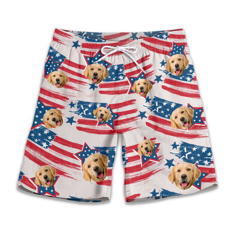 Custom Photo Stars, Stripes & Everything Nice - Dog & Cat Personalized Custom Patriotic Men Beach Shorts - Independence Day, 4th Of July, Summer Vacation Gift, Birthday Party Gift For Pet Owners, Pet Lovers